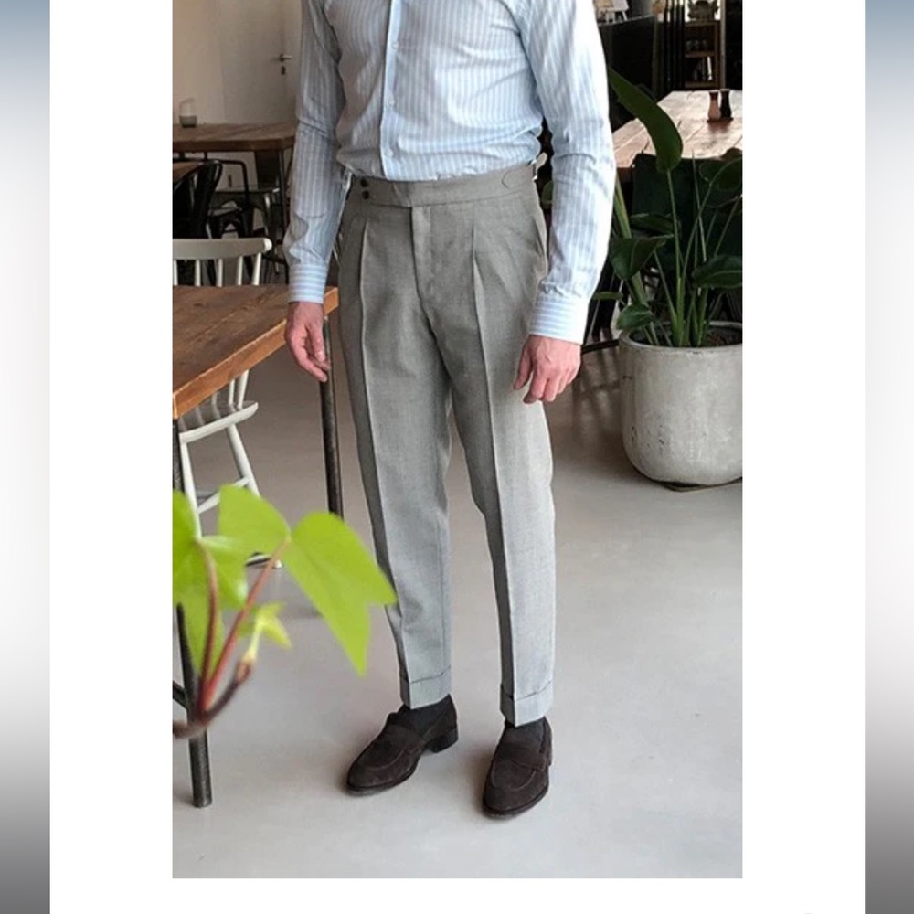 Sartorial Wool Trousers Light Grey Houndstooth